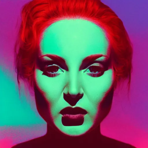 Prompt: a woman's face against a blue background, an album cover by marie - suzanne giroust, featured on behance, video art, anaglyph effect, anaglyph filter, vaporwave