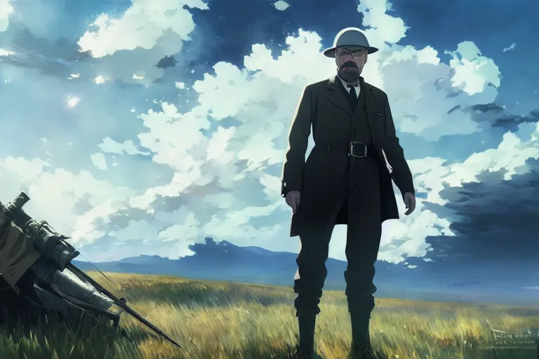 Image similar to anime key visual of walter white in battlefield 1, style of jamie wyeth james gilleard edward hopper greg rutkowski acrylic painting, preserved museum piece, historical