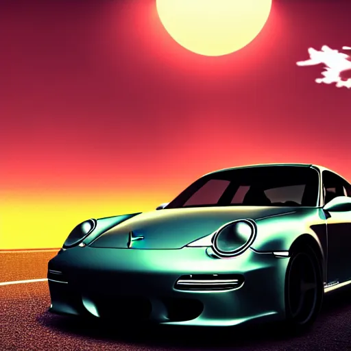 Image similar to ikari shinji riding porsche car, full hd, 4 k anime wallaper