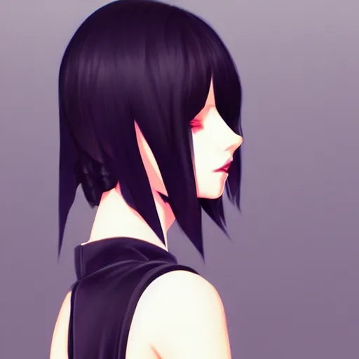 Image similar to cute beautiful goth gf e-girl, elegant, 2d, ultra highly detailed, digital painting, smooth, sharp focus, artstation, pixiv, pastel colors, art by Ilya Kuvshinov