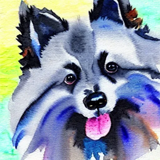 Prompt: a keeshond puppy watercolor painting by monge