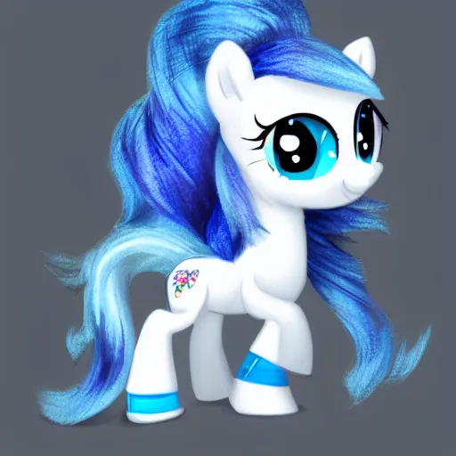 Prompt: a blue little pony with white hair, a picture by an gyeon, featured on derpibooru, booru, superflat