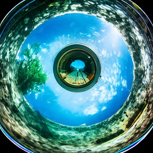 Image similar to fisheye underwater footage of a city street photography