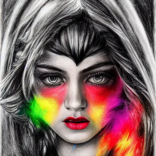 Image similar to 8 k hight resolution detailed charcoal drawing beautiful hd nouveau concept art colourful artwork