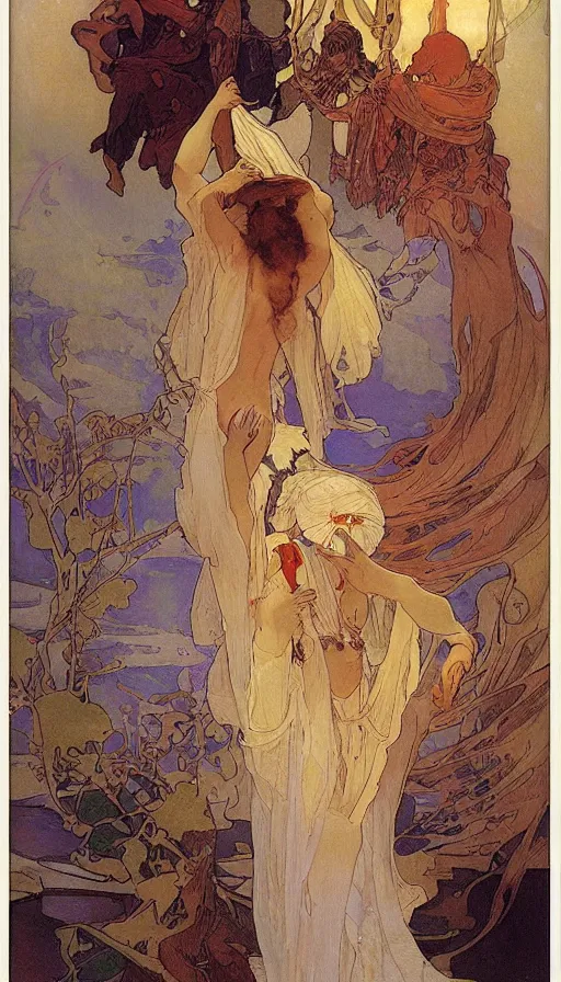 Image similar to the end of the world, by alfons maria mucha