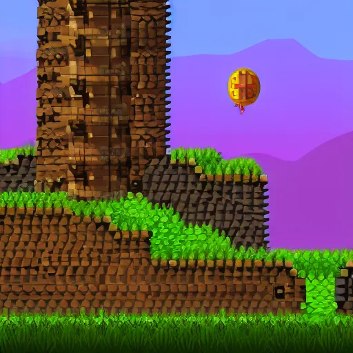 Image similar to Horizontal array of mines, caves and a wizard tower on the horizon from a sidescroller game