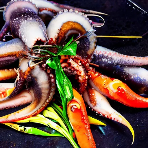 Prompt: pichacu cooks a squid, photo, detailed, 4k