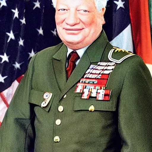 Prompt: yeltsin in military uniform, photo in color