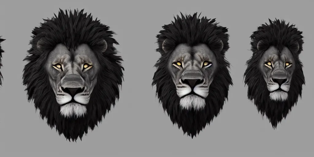 Prompt: game asset of unique lion heads on black background, organic, toon, 8 k, close up, trending on artstation