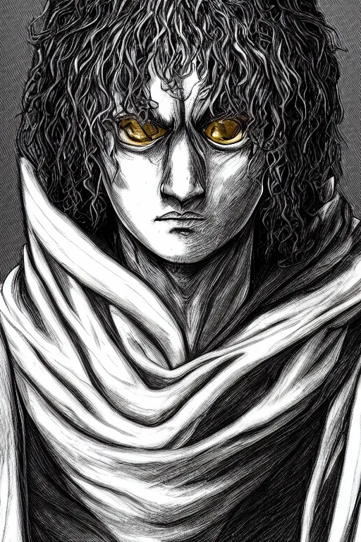 Prompt: portrait of robed mage | digital painting | highly detailed | kentaro miura