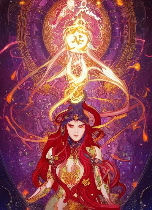 Prompt: fire princess adventure time, flash surrounded by starlight, moon behind, chinese fantasy, intricate complexity, elegant, hyper detailed, scattered diffusion, ultra definition, photoreal, artstation, unreal engine rendered, concept art, smooth, sharp focus, illustration, art by artgerm and pendleton ward and alphonse mucha and garis edelweiss