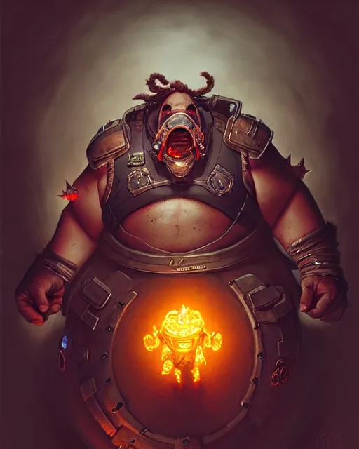 Prompt: roadhog from overwatch, character portrait, concept art, intricate details, highly detailed by greg rutkowski, michael whelan and gustave dore