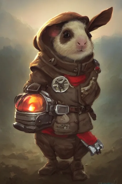 Prompt: cute little anthropomorphic Guinea Pig Pilot at an airstrip, tiny, small, short, Pilot outfit, cute and adorable, pretty, beautiful, DnD character art portrait, matte fantasy painting, DeviantArt Artstation, by Jason Felix by Steve Argyle by Tyler Jacobson by Peter Mohrbacher, cinematic lighting