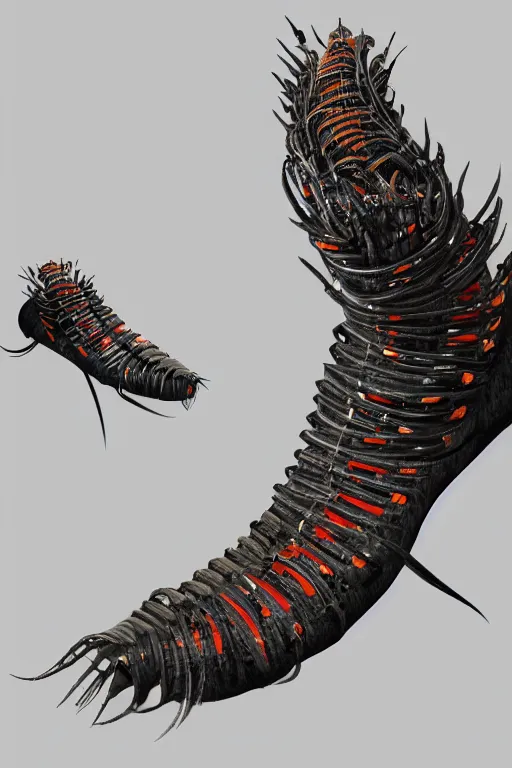 Image similar to a shoe designed after a centipede , concept art, trending on artstation 3D.