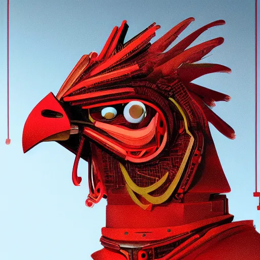 Prompt: a portrait of a intricate robotic rooster wearing a hoodie, artstation, illustration