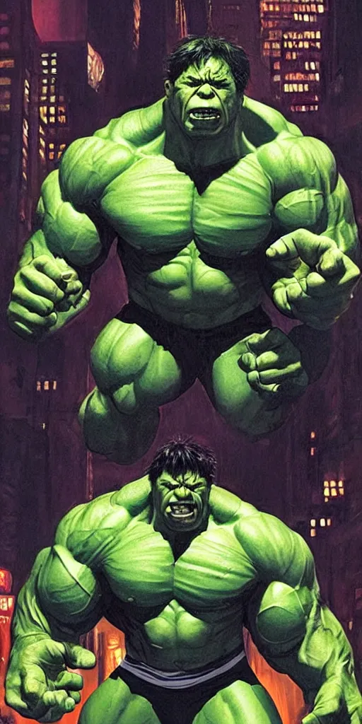 Image similar to a portrait of the incredible hulk looking angry in new york city by alex ross dramatic lighting.