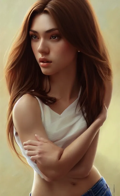 Image similar to full body photo of a gorgeous young woman in the style of stefan kostic, realistic, sharp focus, 8k high definition, insanely detailed, intricate, elegant, art by stanley lau and artgerm