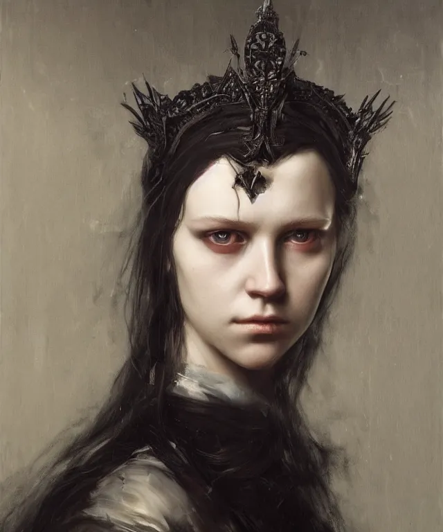 Image similar to the portrait of ( ( ( ( ( hunter schafer ) ) ) ) ) in black wax crown by roberto ferri, dark fantasy, witcher, very detailed oil painting, masterpiece, 8 k