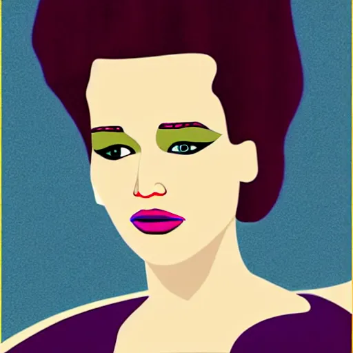 Image similar to supermodel jennifer lawrence as the bride of frankenstein, patrick nagel, relistic, fashion pohotography