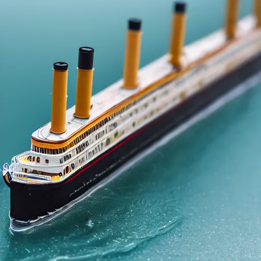 macro photo of a miniature ho scale rms titanic in | Stable Diffusion ...