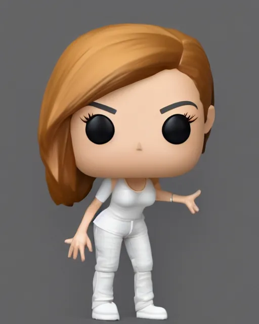 Image similar to full body 3d render of Angelina jolie as a funko pop, studio lighting, white background, blender, trending on artstation, 8k, highly detailed