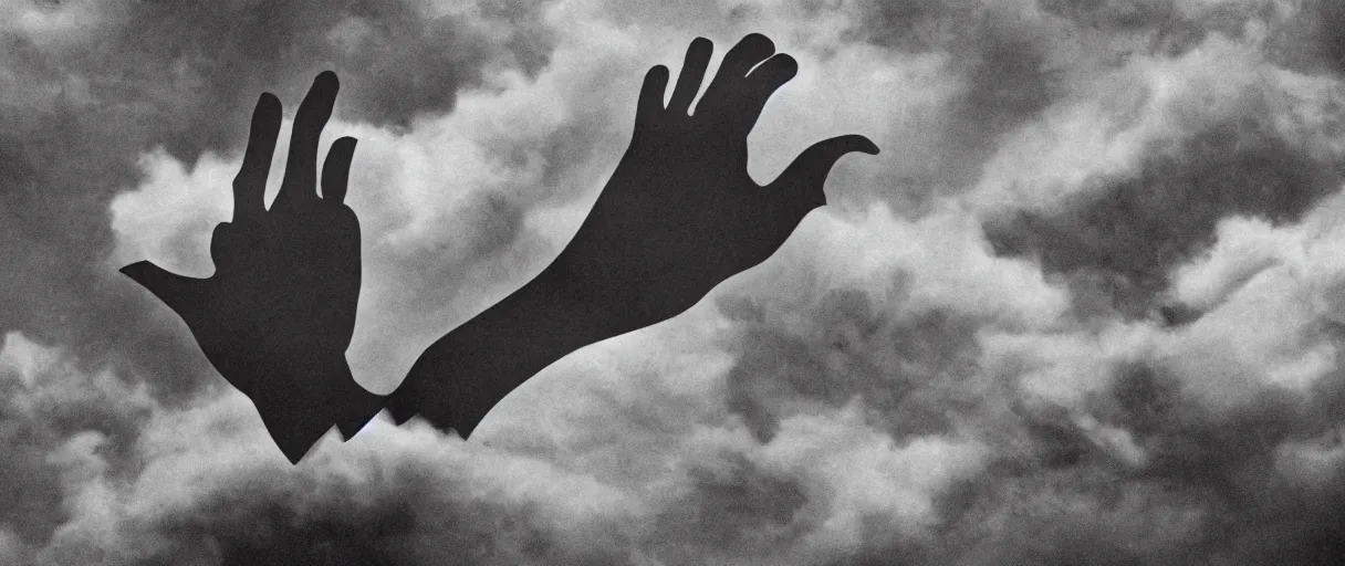 Image similar to an ominous and foreboding hand descending from the clouds demanding payment in the style of a communist propaganda political poster