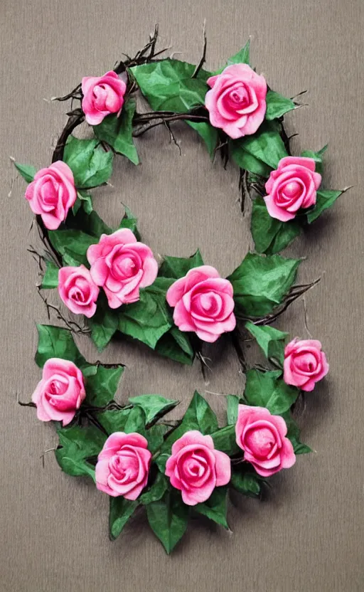 Prompt: gothic dark thorns wreath with pink roses painting realistic