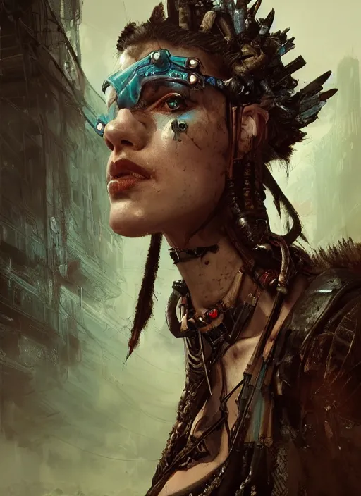 Image similar to hyper realistic photography portrait of postapocalyptic cyberpunk pagan medieval tribal festival warrior curvy partygirl valkyr face cinematic, vallejo, craig mullins greg rutkowski, artstation, cgsociety