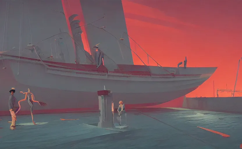 Image similar to Mysteriuos Old ship board, very coherent, painted by Edward Hopper, Wayne Barlowe, painted by James Gilleard, airbrush, art by JamesJean