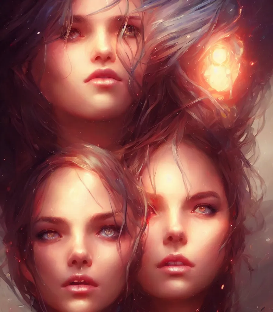 Image similar to beautiful girl portrait by greg rutkowski and charlie bowater, vivid, artgerm, aesthetic, fine details, colorful swirls, gaudy colors, luminescent, organic matte painting, realistic eyes, masterpiece, busy background, bokeh, depth of field