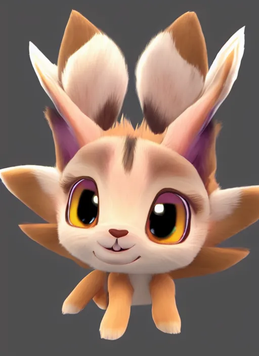 Prompt: female eevee mini cute style, character adoptable, highly detailed, rendered, ray - tracing, cgi animated, 3 d demo reel avatar, style of maple story and zootopia, maple story eevee, fluffy, dark skin, cool clothes, soft shade, soft lighting