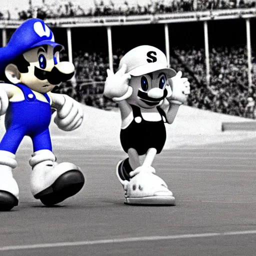 Prompt: mario!!!! and sonic!!!! at the 1 9 3 6 olympic games