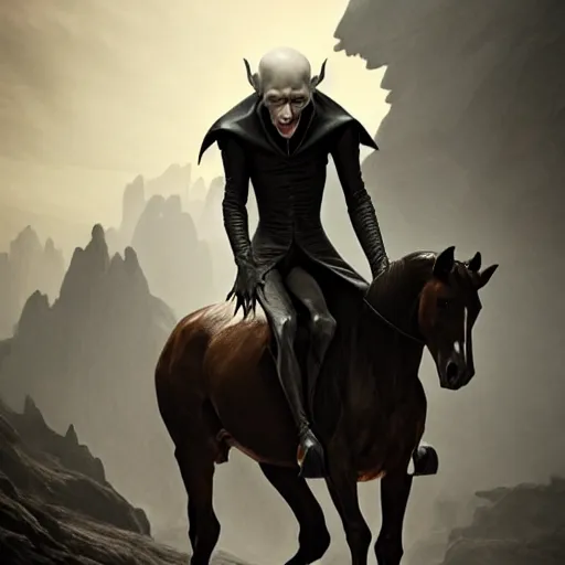 nosferatu!!! riding!!! a horse!!, model pose, ultra | Stable Diffusion ...