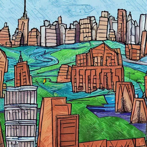 Prompt: City, Landscape, Style of Arcane, Digitally hand-painted, colour