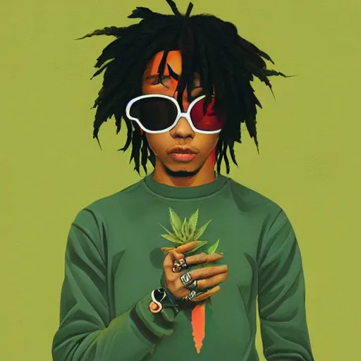 Image similar to profile picture for swae lee, marijuana organic painting, marijuana, matte, hiphop, hard edges, energetic, 3 d shapes, asymmetrical, smoke, green, highly detailed, by sachin teng