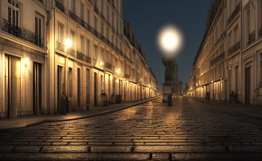 Prompt: photorealistic paris city streets. night. lens flare. light fixtures. 8K. detailed. photorealism. artstation. matte painting. 25mm f/1.7 ASPH Lens. ultra realistic