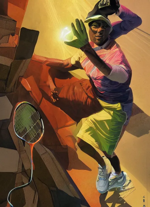 Prompt: full length portrait tennis shoes, vibrant volumetric dark natural light, dark enlightenment, octane render by, jack kirby, tom lovell, alex malveda, greg staples