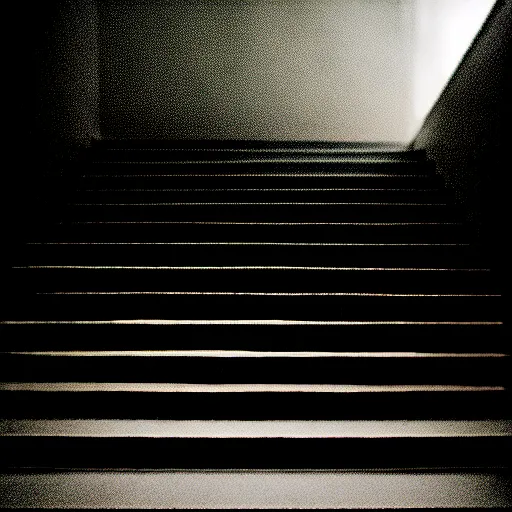 Image similar to black and white surreal photograph, highly detailed vast space made of stairsteps, sideview, detailed textures, natural light, mist, architecture photography, film grain, soft vignette, sigma 1 4 mm f / 1. 4 1 / 1 0 sec shutter, imax 7 0 mm footage