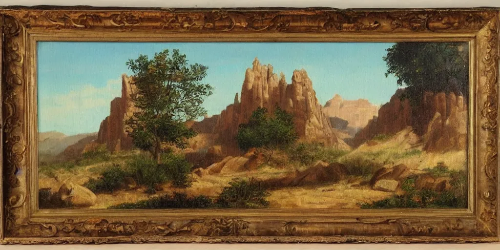 Image similar to American West scenery, XIXth century painting, no frame