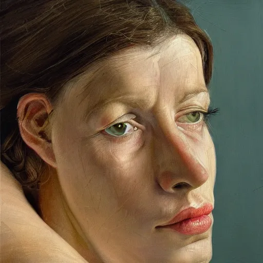 Image similar to high quality high detail painting by lucian freud, hd, strong girl portrait, photorealistic lighting