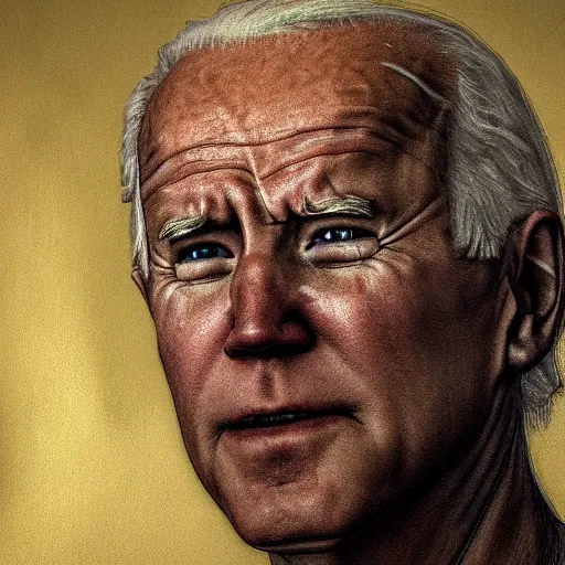 Image similar to closeup portrait biden in dante's inferno painting, crows, crosses, dark beauty, rotten gold, perfect faces, extremely detailed, cinema 4 d, unreal engine.