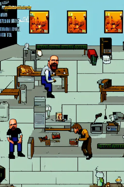 Image similar to a cutscene from the breaking bad video game game developed for the philips cd - i by philips interactive media, portrait of walter white, screenshot detailed