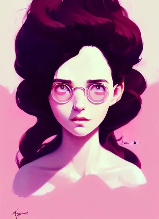 Image similar to highly detailed portrait of clairelynnd, photographic realistic background, ringlet hair by atey ghailan, by greg rutkowski, by greg tocchini, by james gilleard, by joe fenton, by kaethe butcher, gradient pink, black, cream and white color scheme, trending in instagram, award winning details