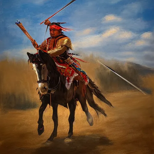 Prompt: mongolian warrior from ancient lands of taran shooting arrows from his horse, highly detailed, ultrawide lens, impressionism, chiaroscuro