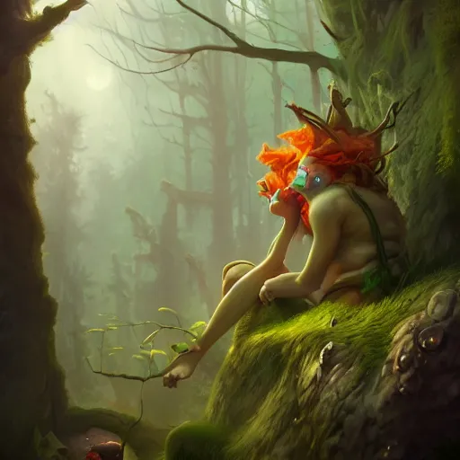 Image similar to beautiful hyperrealistic painting of a forest troll by peter mohrbacher, gigantic, octane render, brilliantly coloured, intricate, ultra wide angle, trending on artstation, dusk, volumetric lighting, polished, micro details, ray tracing, 8 k,