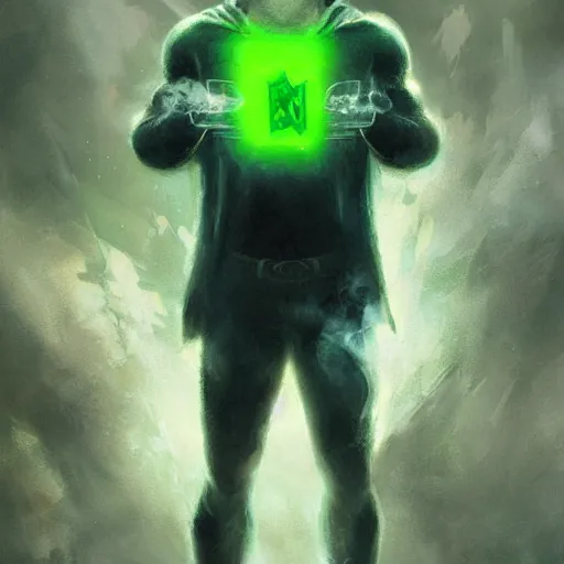 Image similar to superman smoke kryptonite green dust, wlop, superman is high, superman is addicted, by greg rutkowski