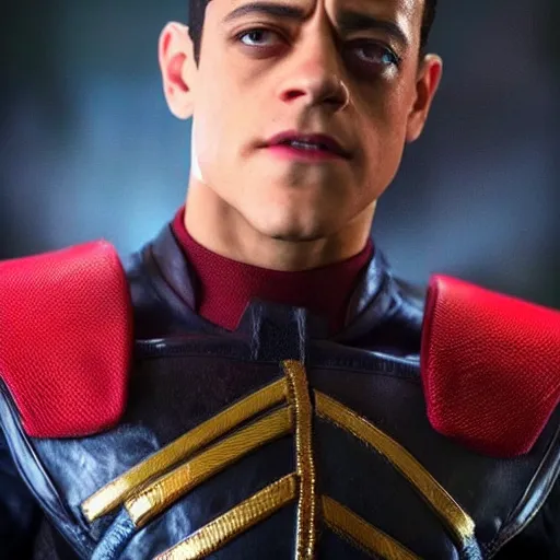 Image similar to stunning photograph of rami malek as m bison from street fighter highly detailed