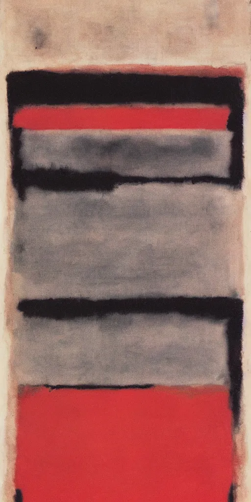 Prompt: The Scarlet Black Box, a rare and early work of Marth Rothko, omnious, sad, surrealism