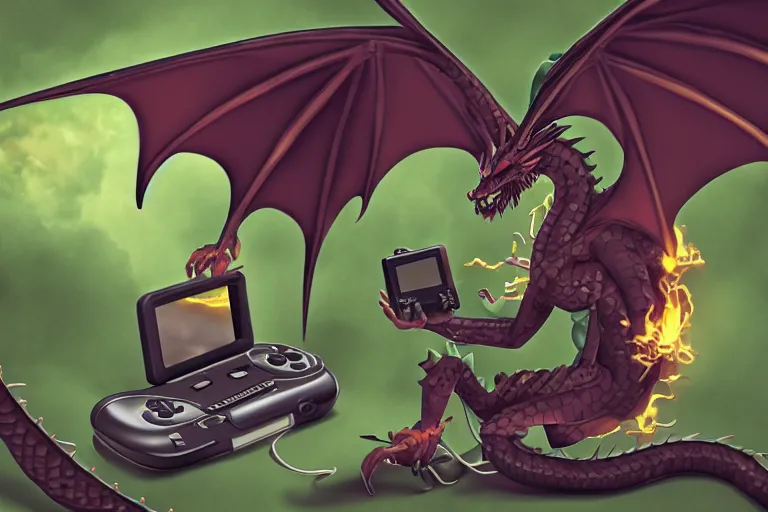 Image similar to a humanoid dragon playing on the gameboy, 4 k, hd, digital art