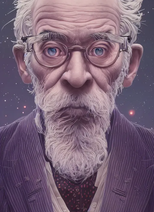 Image similar to portrait of elderly 1 9 th century genius inventor by dan mumford, yusuke murata, makoto shinkai, ross tran, cosmic, intricate detail, cinematic, 8 k, cel shaded, unreal engine, featured on artstation, pixiv